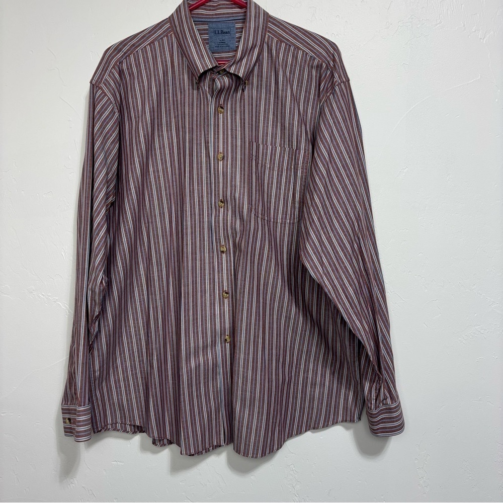 L.L.Bean Men's Striped Button Front Long Sleeve Cotton Shirt XL Reg